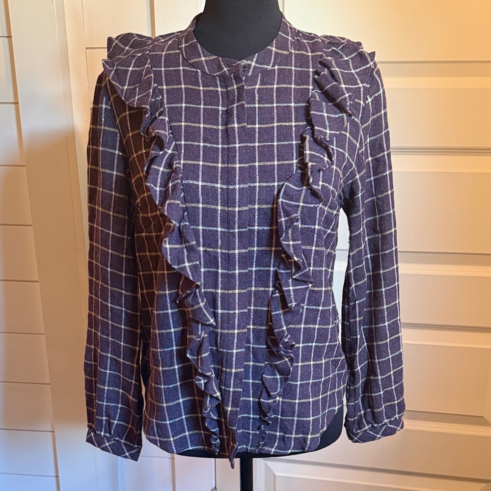 Madewell - Plaid Flannel Ruffle Front Long-Sleeve Top